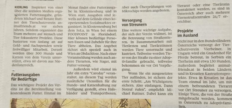 Kierling: Vier Hände für Vierbeiner, NÖN 28.2.2024 Kierling: Vier Hände für Vierbeiner, NÖN 28.2.2024